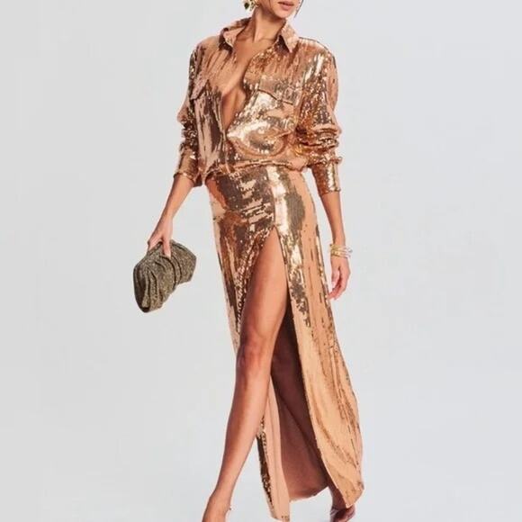 NWT Retrofete Savannah Sequins Maxi High Slit Skirt Size M, XL - Picture 1 of 3